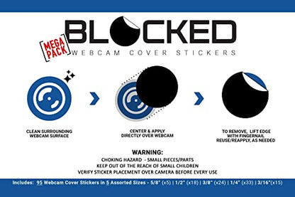 BLOCKED Original Vinyl Webcam Cover Stickers | Restickable & Stackable Privacy Covers | for All Camera-endable Devices | 5-Sizes | 95 Black (Ultra Glossy)