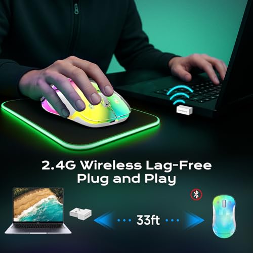 memzuoix 2.4G LED Wireless Mouse, Rechargeable Ergonomic Mouse with Detachable Cover, 1400 DPI Portable Optical Computer Mouse with USB Receiver for Laptop, PC, Desktop and MacBook, 5 Buttons-Green - color: Green