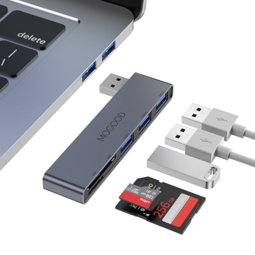 MOGOOD 5-in-1 USB Hub with USB 3.0, 2 USB 2.0, SD/TF Card Reader for Right Side of Laptop – Plug & Play for MacBook, Dell, HP, Asus, Xbox, Printer - color: Right Model