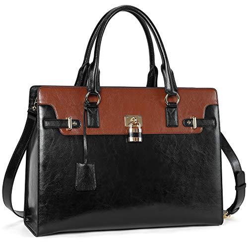 BOSTANTEN Briefcase for Women 15.6 inch Leather Laptop Bag Vintage Slim Lawyer Business Bag Stylish Work Purse - color: B-black&brown