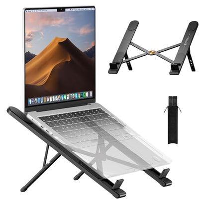 ProtoArc Portable Laptop Stand, CS100 Laptop Stand for Desk, Aluminum+Silicone Adjustable Laptop Riser, 6 Level Height Ergonomic Computer Holder for 10-17.3" Laptops, Tablets-Black