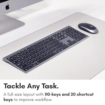 Macally Premium Bluetooth Keyboard and Mouse for Mac | Compatible Wireless Apple Keyboard and Mouse Combo (110 Keys Multi-Device Rechargeable) for MacBook Pro/Air and iMac - Space Gray - color: Space Gray