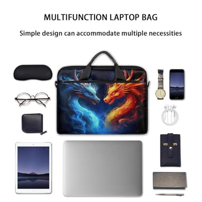 Laptop Shoulder Bag for Women Men, Waterproof Computer Case Messenger Bag Briefcase for Business Office Travel - color: Red and Blue Firey Dragon Animal