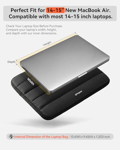 Bagasin 14-15.3 Inch Puffy Laptop Sleeve Case for MacBook Air 15.3 | Compatible with MacBook Air 15.3, MacBook Pro A1990 A1707, Dell XPS 15 Plus - color: Black, size: 14