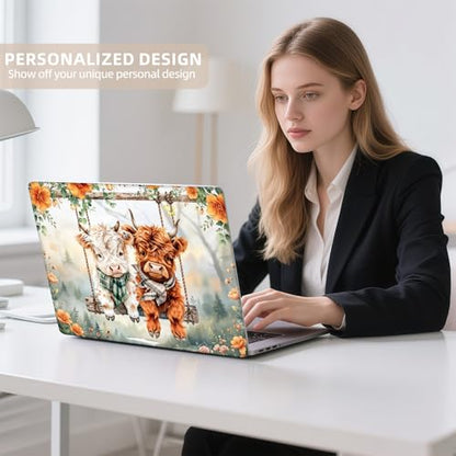 Universal Laptop Skin Sticker for 12/13/14/15.6 Inch Laptops, Reusable Vinyl Laptop Decal Cover, Waterproof Scratch Resistant Notebook Skin with 2 Wrist Pads,Cute Highland Cows - color: Cute Highland Cows