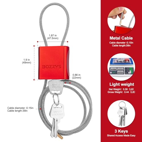 Cable Locks 3-Pack | Keyed Alike Adjustable Cable Padlock｜Len 3.28ft(1m) with 6 Same Keys/Set for Bikes, Gate, Lockers, Gun & Outdoor Gear | Weatherproof & Red - color: red | 3pack-L 3.28ft(1m)-6 same keys | D 1/6in(4mm)