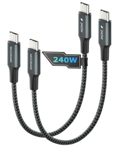 2-Pack 2ft Short 240W USB C to USB C Cable, 24-inch PD 3.1 Fast Charging Cord Compatible for Tidy Desktop, iPhone 17/16/15, MacBook Air, iPad Pro, 48-Braided 480Mbps - color: Grey, size: 2 ft (24 in)
