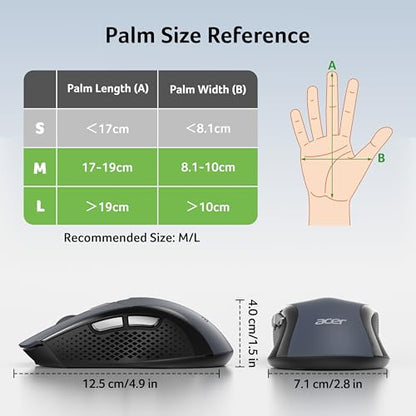 acer Wireless Mouse for Laptop, 2.4GHz Computer Mouse 5 Adjustable DPI Office Cordless USB Mice with USBA Receiver, 6 Buttons, 4000 DPI, Medium to Large Sized Hands Compatible with PC, Laptop, Desktop
