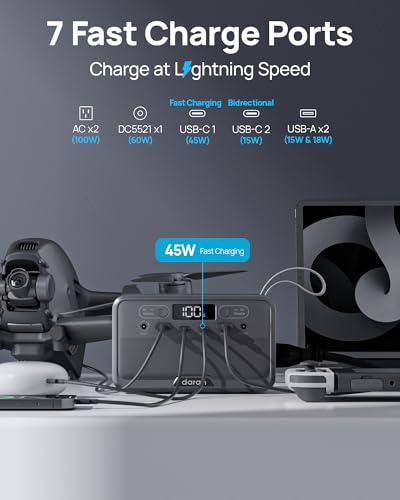 DaranEner R100(2025 New) Portable Power Station 89.6Wh 100W(200W Peak) Power Bank with AC Outlet, LiFePO4 Battery Fast Charging Small Generator for Laptop/Camping/Travel/Home/Emergency, TSA Approved