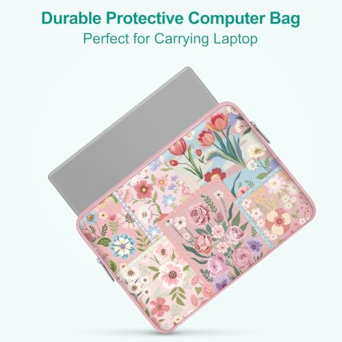 MOSISO Laptop Case 14 inch, 14 inch Laptop Sleeve Compatible with HP Lenovo Dell ASUS Acer, HP Stream, Dell Latitude, Lenovo IdeaPad, Spliced Flowers Neoprene Computer Sleeve Bag with Small Case, Pink - color: Pink, size: 14 inch