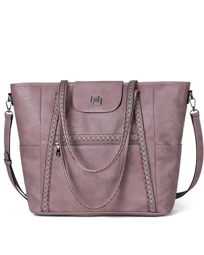 Large Laptop Tote Bag for Women Designer Leather Laptop Bag, 15.6in | Fashion Travel Backpack Purse Shoulder Handbag Fits 15.6 Laptop, Daily, Work, Business Trip, Weekend Travel, Teacher - color: Purple Retro Style