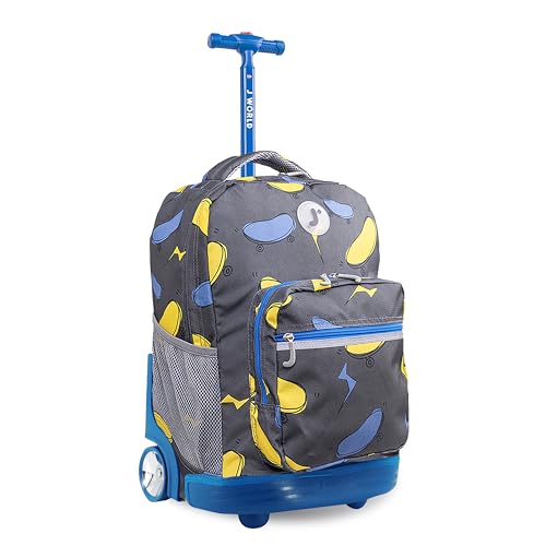 J World Sunrise Kids Rolling Backpack with Wheels for Girls Boys, Roller Bookbag for School, 18 x 13 x 9 Inches, Liteboard - color: Lightboard