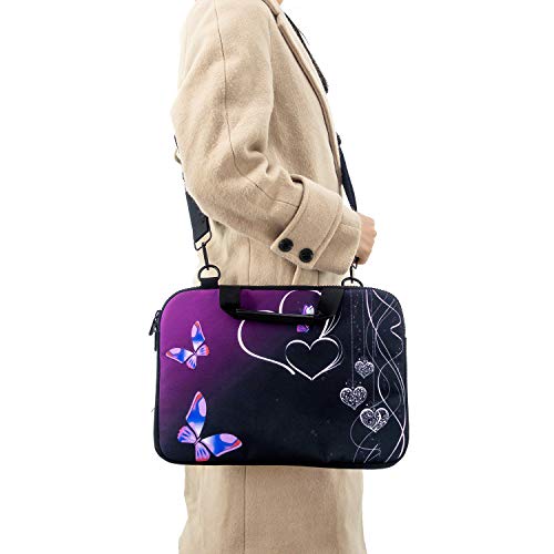 icolor 14.5 15 15.6 Inches Canvas Laptop Shoulder Bag Case,Messenger Bag Sleeve Pouch,Travel Briefcase,Computer Ultrabook Notebook Protective Carrying Bag with Adjustable Strap,Heart & Butterfly - color: Csh15-05