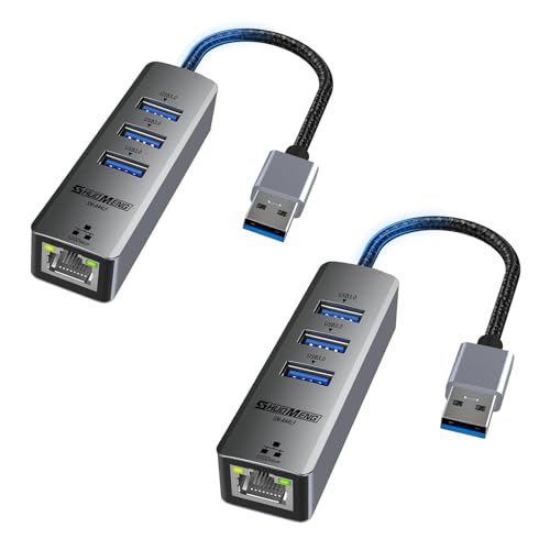 2Pcs USB to Ethernet Adapter, USB Ethernet Adapter for Laptop, RJ45 Hub with 3*USB 3.0 Gigabit 10/100/1000 Mbps Support Windows, Mac OS, Surface Pro, Linux, XPS, Smart TV, and More