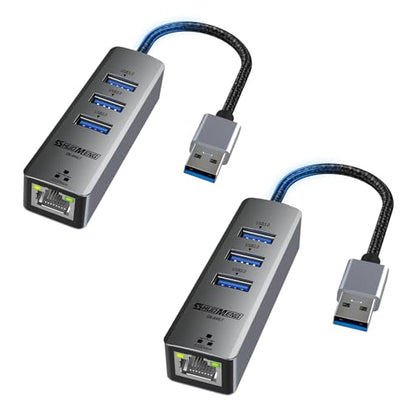 2Pcs USB to Ethernet Adapter, USB Ethernet Adapter for Laptop, RJ45 Hub with 3*USB 3.0 Gigabit 10/100/1000 Mbps Support Windows, Mac OS, Surface Pro, Linux, XPS, Smart TV, and More
