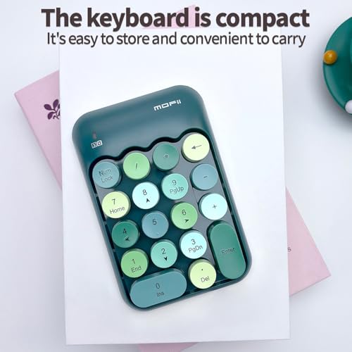 Sahara - Wireless Numeric Keypad, Retro Round Keycaps, Portable Number Pad with Ergonomic Design, USB Receiver, Compatible with Laptop/Desktop PC (Teal Green) - color: Teal Green
