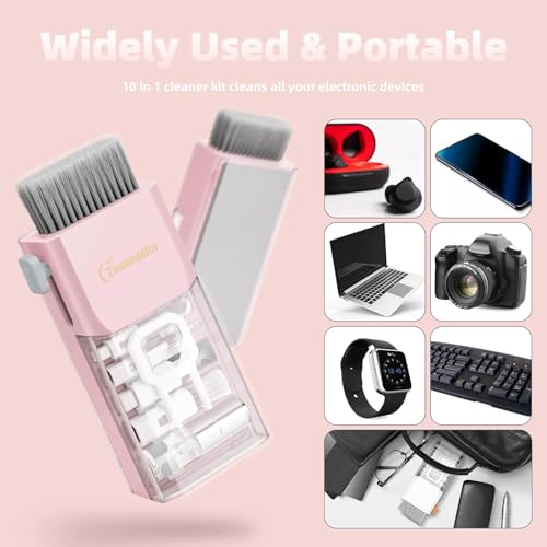Keyboard Cleaning Kit, All-in-One Laptop & Computer Screen Cleaner, Pink | Multi-function Electronic Cleaner, Soft Bristle Brush, Computer Screen-safe Spray, Compact, for MacBook, iPad, iPhone, earbud - color: Light Pink