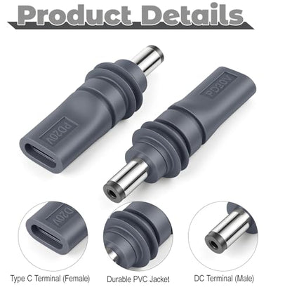 2PCS Type C USB-C Female Input to DC, 20V USB C to DC Power Cable Adapter, 5.5mm X 2.1mm 100W PD Power Cable
