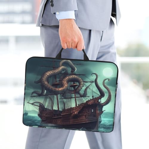 14 Inch Laptop Sleeve Case Waterproof Lightweight Laptop Case Bag Octopus Ship Travel Laptop Bag With Handle Briefcase Messenger Bag For Women Men
