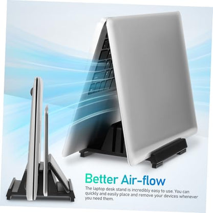 Adjustable Laptop Stand Dual Slots Vertical Tablet Holder for Desk Organization Padded Protection Space Optimization for Laptops Tablets and Phones Black