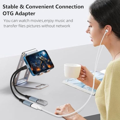 USB C to Dual USB Type C Female Splitter Cable Earphone Adapter Type C OTG Splitter with Data Transfer Compatible with iPad Pro, iPad Air 7/6/5, MacBook, iPhone 17/16/15, Galaxy S25/S24/S23, Pixel 9