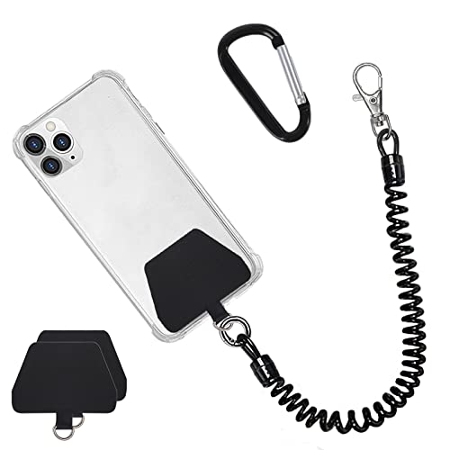 Doormoon Phone Lanyard Tether with Patch, Universal Stretchy Straps and Phone Case Anchor for Anti-drop Outdoor Skiing Hiking Cycling Climbing Compatible for iPhone Samsung Pixel Most Smartphones - color: Black - 1 Pack