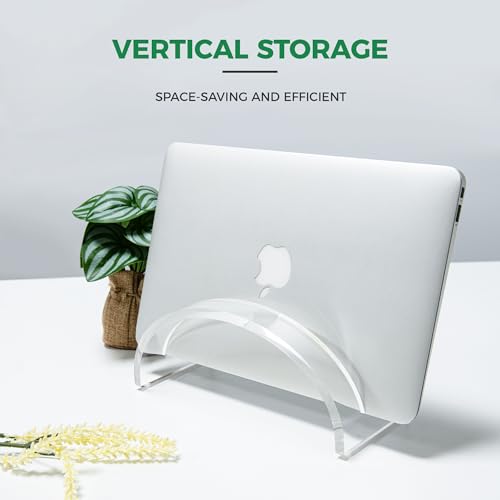 Acrylic Vertical Laptop Stand for Desk, Clear Vertical Laptop Holder & Space-Saving Workspace Organizer, Desktop Notebook Dock Compatible with MacBook Air/Pro, HP, Dell, Surface