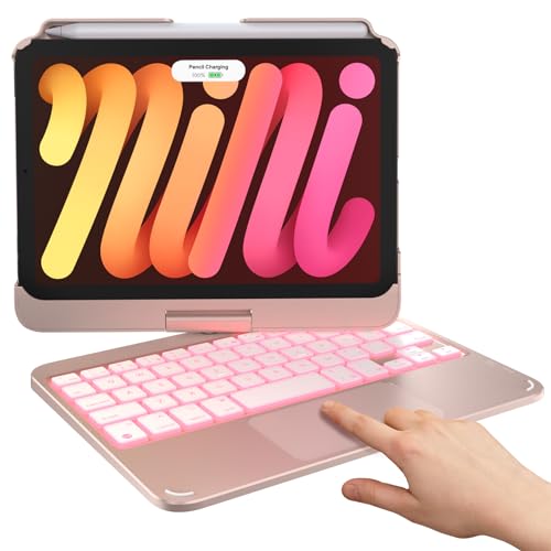 typecase Keyboard Case for iPad mini 7/6 8.3-inch, Trackpad, 360 Rotating | For mini 7 (A17 pro) & 6 (2021) 8.3", 11‑Color Backlit, 7 Modes, Pencil Holder, Long Battery, for Work, School, Travel - color: Rose Gold