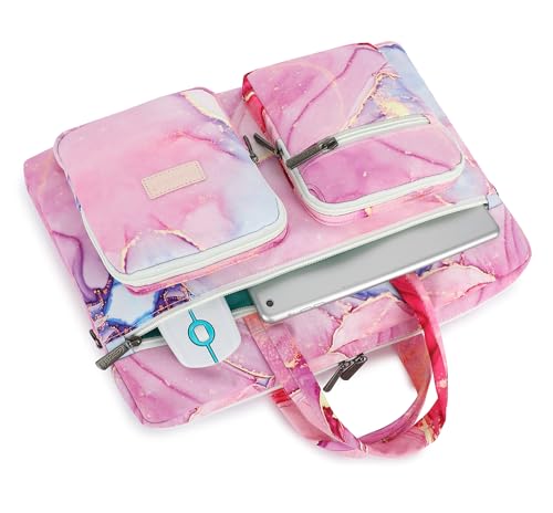 Muti-Pockets Laptop Case Bag,Rebound Bubble Cushioned Laptop Briefcase Shoulder Bag Fits 15.6 inch-16 inch Laptop(Pink Marble) - color: Pink Marble(muti-pockets)