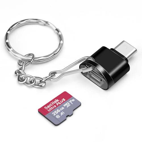 Type C TF Card/Memory Card Reader Adapter with Keychain, USB 3.0 Type-C to Micro SD SDHC SDXC OTG Reader, Compatible with iPhone 15 Pro Max Mac Windows Linux PC Samsung Galaxy (Black) - size: MiniReader-Black