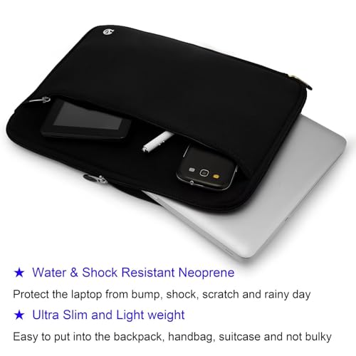 Neoprene Laptop Sleeve for 13 13.3 Inch Devices, Dual Zipper Shock Resistant Computer Pouch, Water Resistant and Lightweight Protective Bag for Men and Women - color: Black