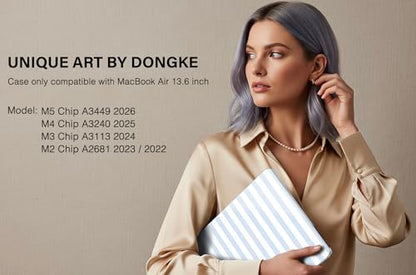for MacBook Air 13 Inch (13.6 Inch) Case, M5/M4/M3/M2 Chip 2026 2025 2024 2023 2022, Hard Plastic Printed Cover with Screen Protector & Keyboard Cover & Dust Plugs, Blue & White Stripes - color: Blue & White Stripes