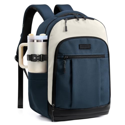 LOVEVOOK Laptop Backpack for Women, Waterproof Work Travel Backpack with Large Cup Pockets for Teacher Nurse, 15.6 inch Computer Bag College Bookbag Daypack, Gifts for Women, Navy Blue - color: Navy Blue, size: 15.6 Inch