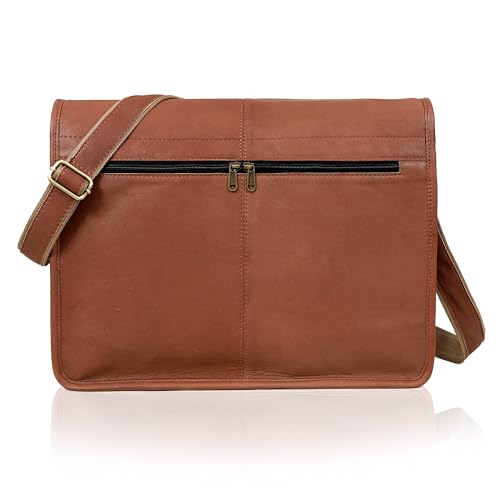 18 inch Leather Full Flap Messenger Handmade Bag Laptop Bag Satchel Bag Padded Messenger Bag School Brown (Brown)
