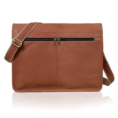 18 inch Leather Full Flap Messenger Handmade Bag Laptop Bag Satchel Bag Padded Messenger Bag School Brown (Brown)