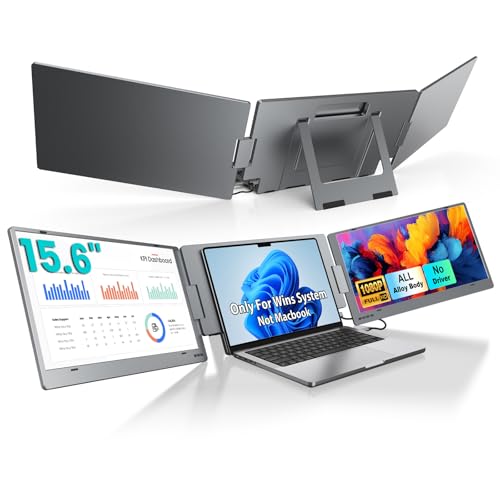 KYY Laptop Screen Extender, Portable Triple Monitor for Laptop No Driver | 15.6" Screen Extender for Laptop, Travel Monitor for 12-17'' Laptop, 210°Rotation & Kickstand, Plug and Play (Windows Only) - color: space grey
