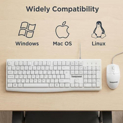 Tongyangat Wired Keyboard and Mouse Combo, Full-Size USB Keyboard with Numeric Keypad, Ergonomic Wired Mouse, Plug & Play, Compatible with Windows, Mac, Laptop, Desktop, Computer (White) - color: T907-White