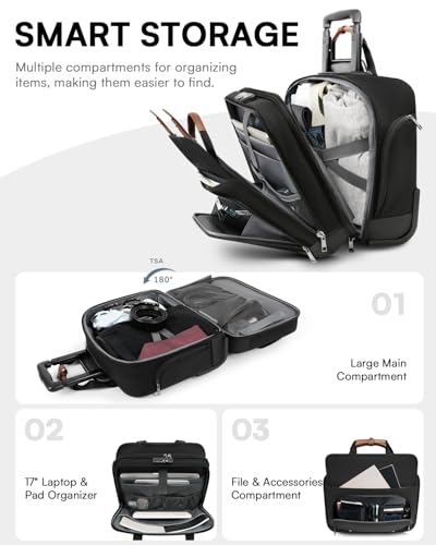 Rolling Laptop Bag, Briefcase for Men and Women, 16 Inch Computer Bag with Wheels Underseat Carry on Luggage, Laptop Briefcase Case for Work, Travel, College Teacher, Mobile Office Bag, Brown - color: Brown