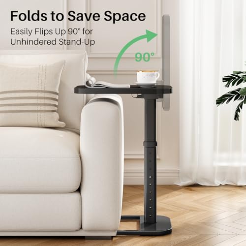 Kitstorack Upgraded TV Tray Table with Panel Lock, Adjustable Height & 90° Flip-Over Design, Sofa Arm End Side Table for Eating, Dinner, Snack, Laptop, Couch, Bed, Chair or Small Spaces, Black - color: Black, style: Auto-locking