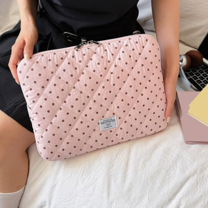 Cute Bow Puffy Laptop Sleeve 13-15 Inch Cute Quilted Laptop Protective Case Padded Bow Computer Sleeve for MacBook (Polka dots Pink, 13inch) - color: polka dots pink, size: 13inch
