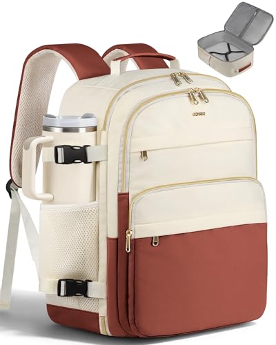 HOTOR Travel Backpack Women Flight Approved Carry on Bag | 15.6inch Laptop Computer Bag Flight Approved Personal Item Travel Bag for Work, Business, College - color: Rubber Red and Beige, size: 13.0" x 7.9" x 17.3"