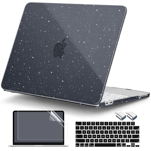 DONGKE Glitter Case for MacBook Neo 13 Inch 2026 (Model A3404 | A18 Pro Chip) | Clear Sparkly Hard Shell Cover with Screen Protector & Keyboard Cover & 2 USB-C Adapters - Bling Black - color: Bling Black