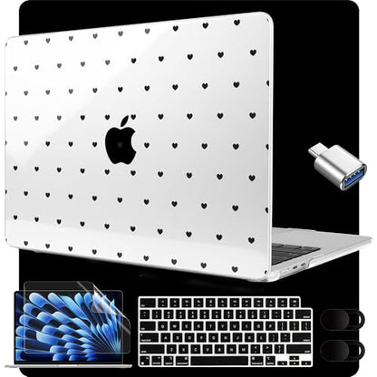 MEEgoodo for M5/M4/M3/M2 MacBook Air 15 inch Case 2026 2025 2024 2023, Case Fit Model (A3448/A3241/A3114/A2941) for MacBook Air 15.3 inch, Black Hearts - color: Black Hearts