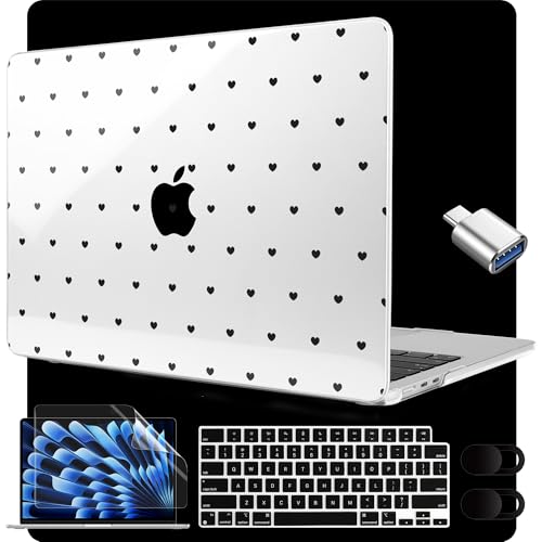 MEEgoodo for M5/M4/M3/M2 MacBook Air 15 inch Case 2026 2025 2024 2023, Case Fit Model (A3448/A3241/A3114/A2941) for MacBook Air 15.3 inch, Black Hearts - color: Black Hearts