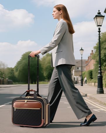 LOVEVOOK Rolling Laptop Bag for Women, Underseat Carry On Bag with Wheels | Fits 17.3 Inch Laptop, 30L Capacity, Silent Wheels, Rolling Briefcase, Carry On Luggage, Personal Item for Work Travel - color: Black-brown