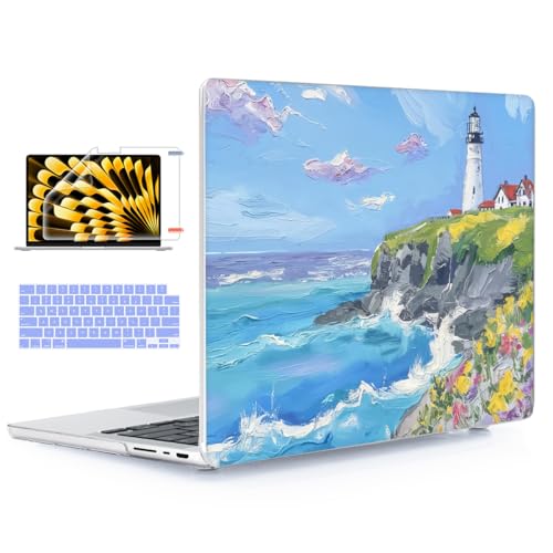 for with MacBook Pro 14 inch Case 2026-2021 M5 M4 M3 M2 M1 Pro/Max A3426 A3427 A3434 A3112 A3401 A2918 A2992 A2779 A2442, Hard Shell with Keyboard Cover+Protective Film, Beacon - color: Lighthouse