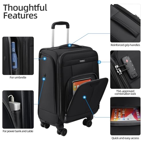 Carry on Luggage with Spinner Wheels 20-Inch,Lightweight Expandable Luggage Set Carry-on Suitcase with Wheels &carry on Tote Bag,Women Men-Black - color: Black, size: Carry-on 20 inch (2-piece Set)