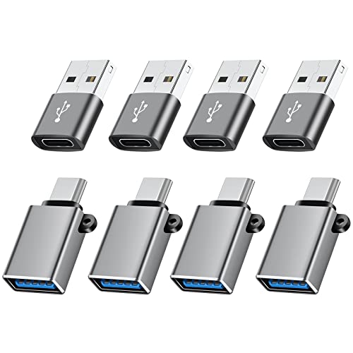 USB A Type C Adapter 8-Pack,USB C & A Male to Female OTG Adapter | USB C Male Female Adapter Combo Set,Charging & Data Transfer Converter for iPhone,MacBook Pro,Galaxy S25,Phones,Laptop,Tablet - color: Grey