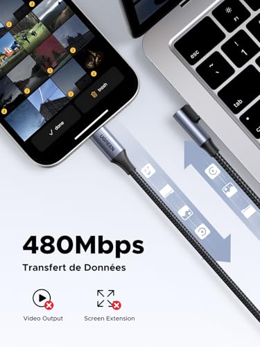 UGREEN 240W Right Angle USB C Cable, PD 3.1 Fast Charging, 3.3ft | 90° right angle with E-Marker chip. For iPhone 17/16/Pro/Max, MacBook Pro M5, iPad, Galaxy S26/S25, Steam Deck, Switch - size: 3.3FT