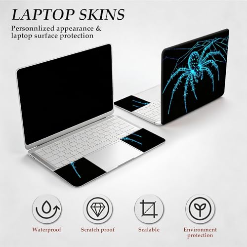 DEGDFSGR 12.1-15.6 Inch Universal Reusable Laptop Skin Sticker Decal, Waterproof Removable Protector for Notebook Cover, Scratch-Resistant Vinyl Cuttable Full Wrap Sticker, Blue Glowing Spider - color: Blue Glowing Spider